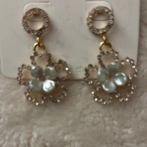 Gold Floral Drop Earrings with Pale Green Petals